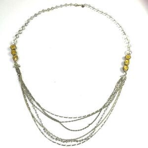 Loft Beaded Multi Strand Chain Necklace Silver Tone Yellow Oval Teardrop Beaded